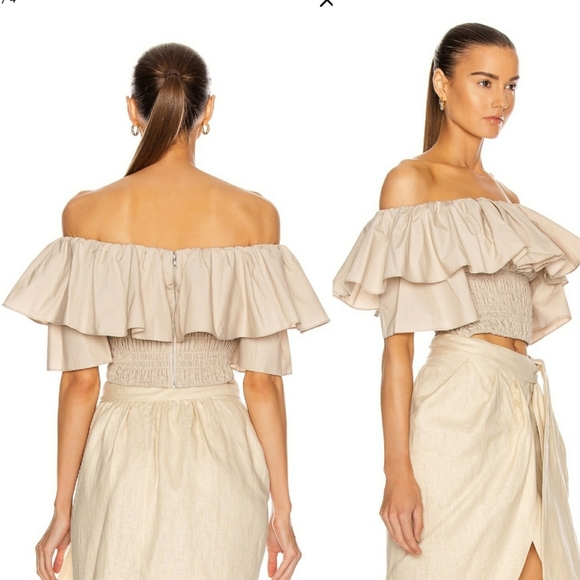 SELF-PORTRAIT- Ruffle Off Shoulder Cotton Poplin Top - Picture 2 of 15